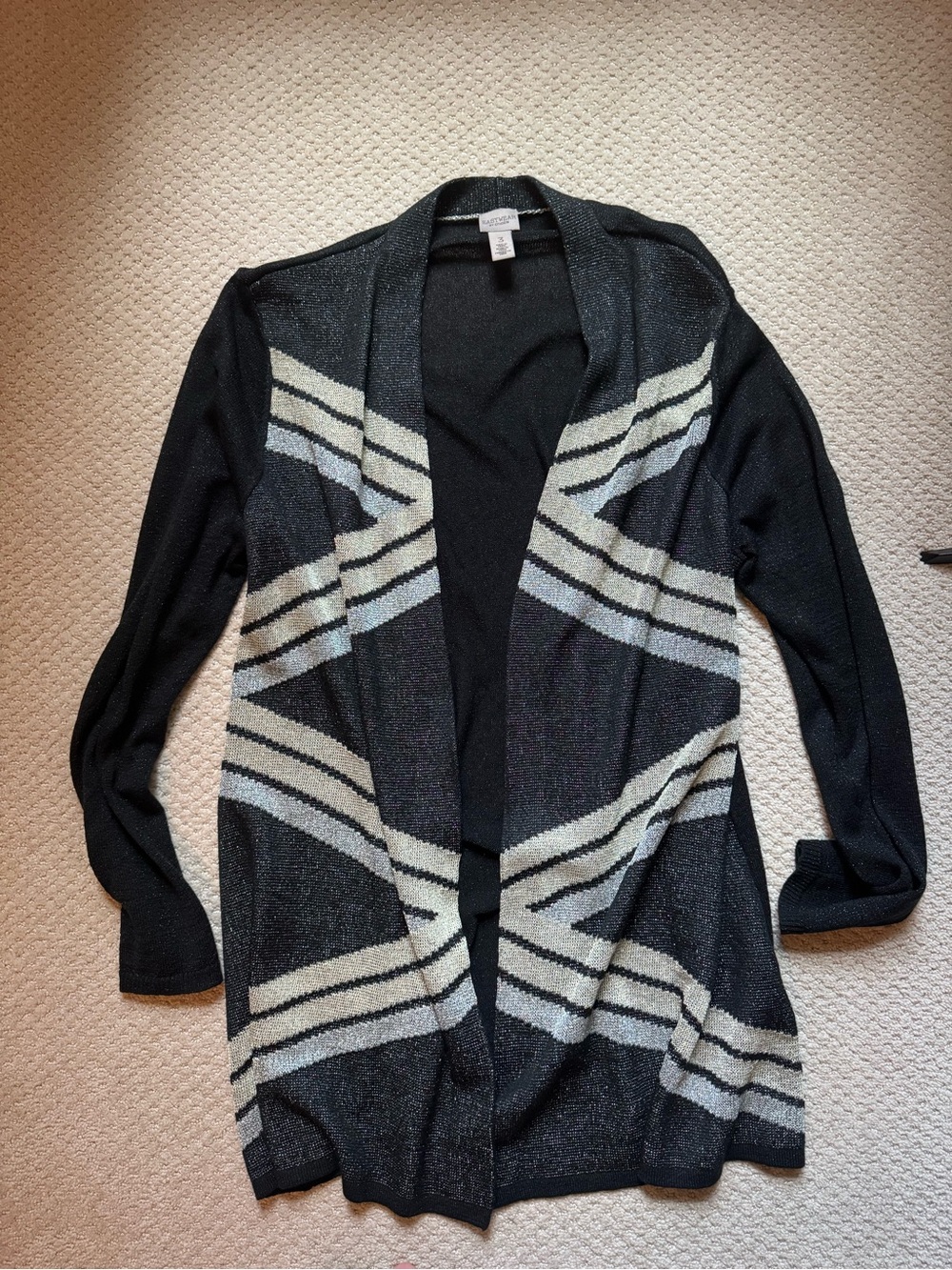 Chico's Black and Cream Open-Front Cardigan Sweater